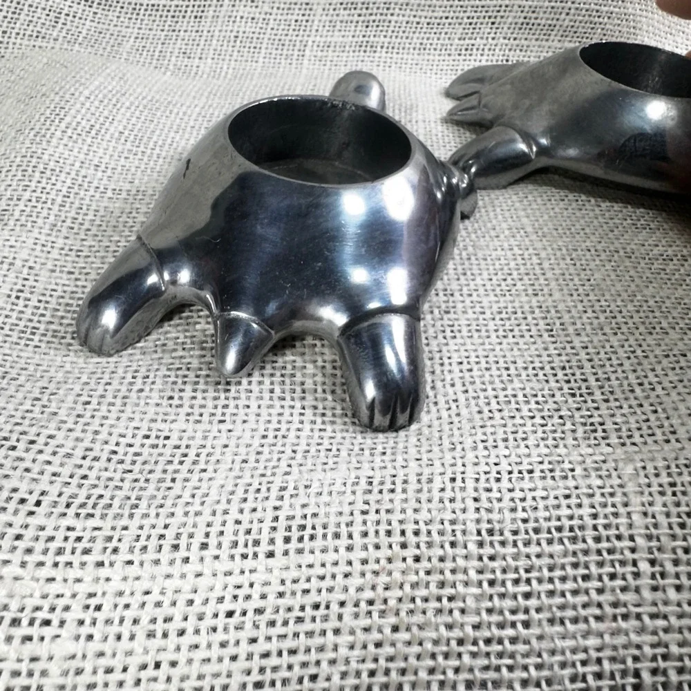 Restoration Hardware Turtle Tealight Candle Holders Metal Pair Pewter Finish